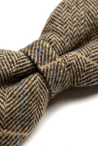 Albert - Papion bărbătesc maro cu model herringbone în carouri din tweed