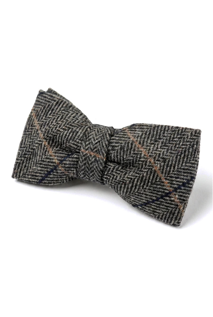 Albert - Papion bărbătesc gri în carouri cu model herringbone din tweed