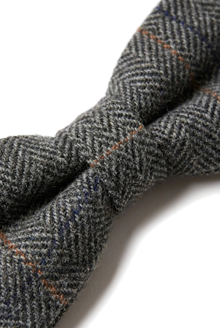 Albert - Papion bărbătesc gri în carouri cu model herringbone din tweed