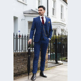 Costum bărbătesc albastru-maro în carouri, 3 piese, croială croită, nuntă, bal, curse, Prinț de Wales