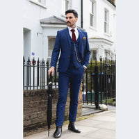 Costum bărbătesc albastru-maro în carouri, 3 piese, croială croită, nuntă, bal, curse, Prinț de Wales