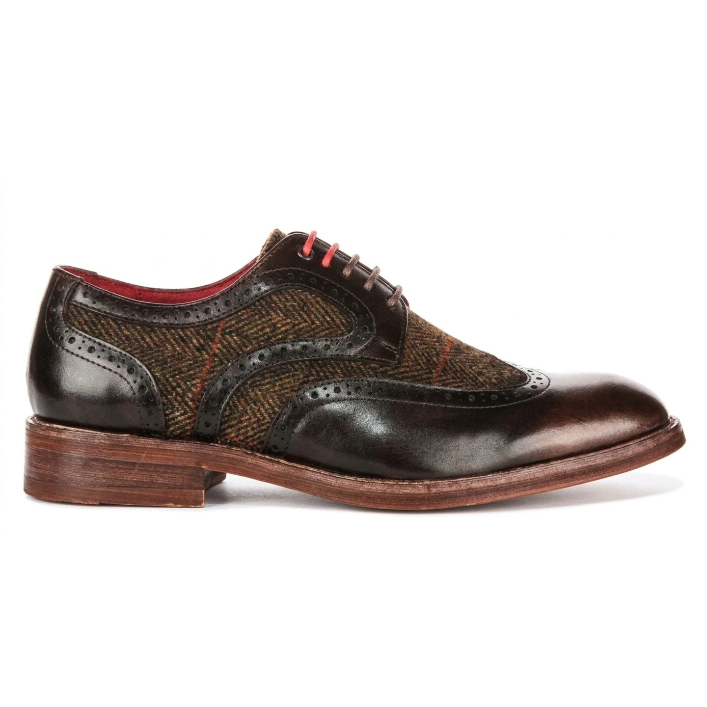 Arlo - Pantofi brogue bărbătești din piele maro, model tweed