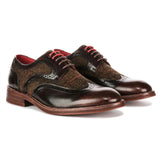 Arlo - Pantofi brogue bărbătești din piele maro, model tweed