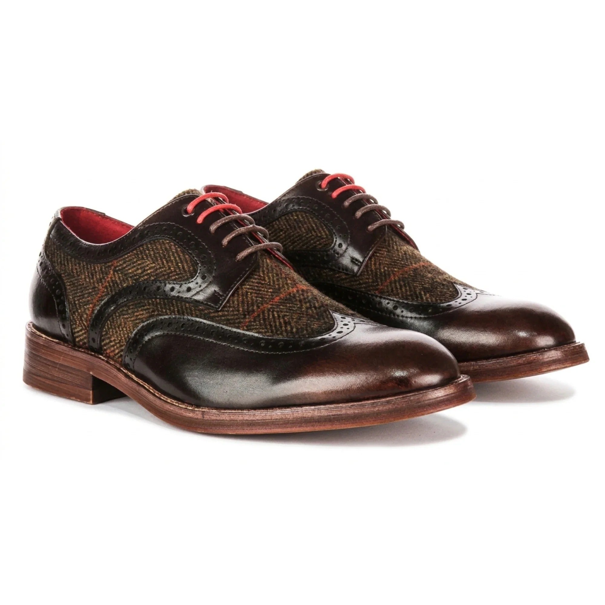 Arlo - Pantofi brogue bărbătești din piele maro, model tweed