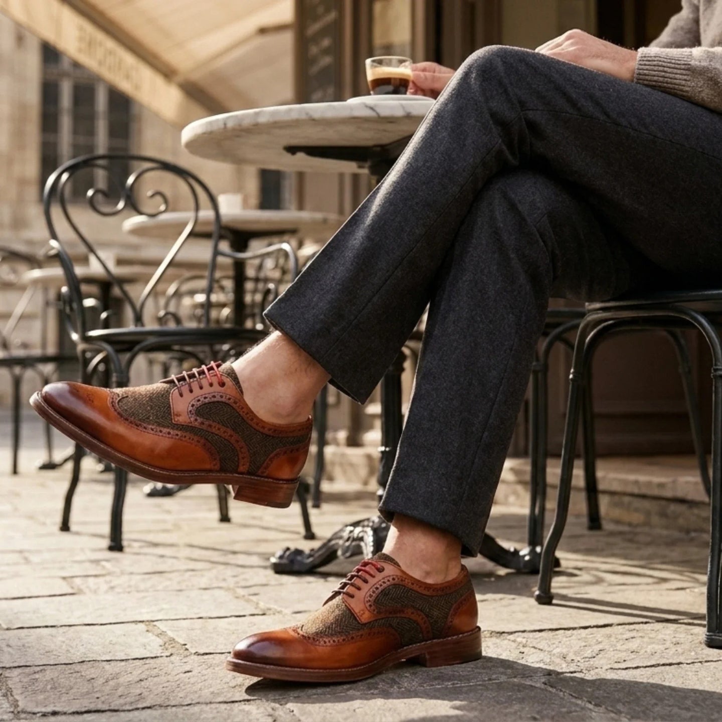 Arlo - Pantofi brogue din piele tweed pentru bărbați, maro deschis