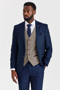 Costum Arthur bleumarin cu vestă Harris Brown din tweed contrastant