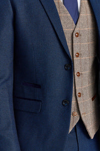 Costum Arthur bleumarin cu vestă Harris Brown din tweed contrastant