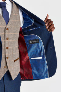 Costum Arthur bleumarin cu vestă Harris Brown din tweed contrastant