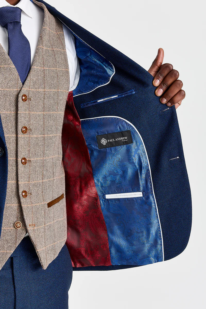 Costum Arthur bleumarin cu vestă Harris Brown din tweed contrastant