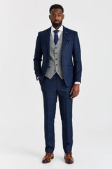 Costum Arthur bleumarin cu vestă Harris gri din tweed contrastant