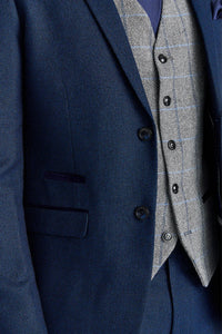 Costum Arthur bleumarin cu vestă Harris gri din tweed contrastant