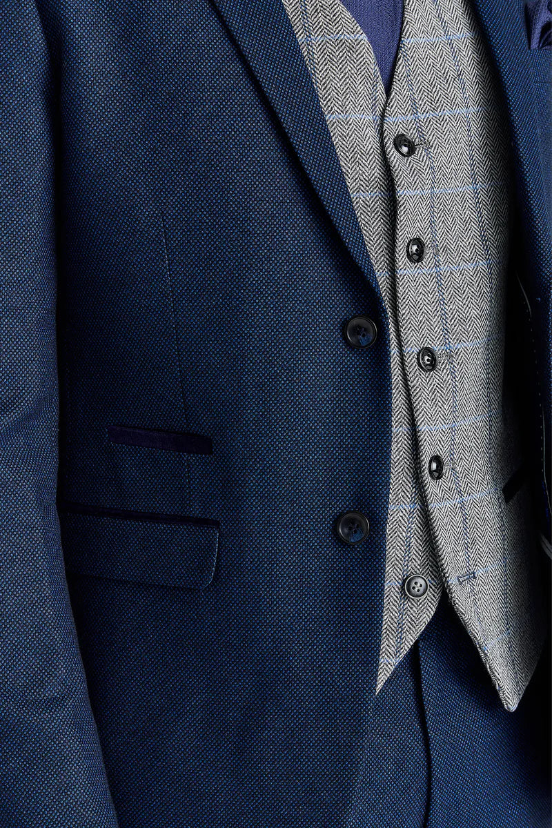 Costum Arthur bleumarin cu vestă Harris gri din tweed contrastant