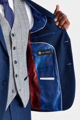Costum Arthur bleumarin cu vestă Harris gri din tweed contrastant
