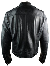 Real Leather Fitted Retro Style Zipped Mens Biker Jacket Tan Brown Nevada Timber Black Urban-Black