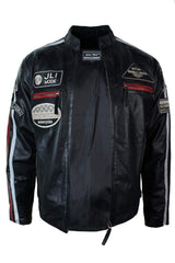 Real Leather Classic Retro Mens Biker Racer Jacket Desert Brown Grey Casual-Black