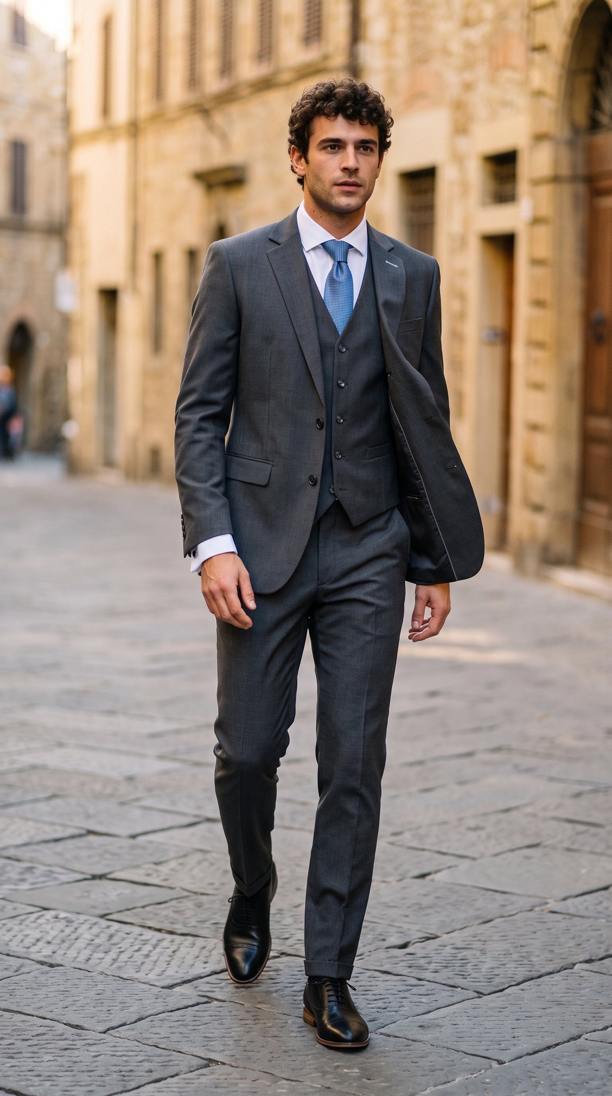 Look #824 styled with Costum bărbătesc Bond - din 3 piese, gri cărbune, croială croită