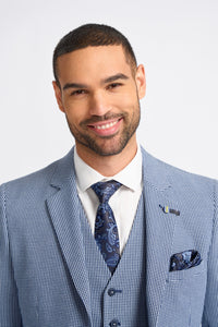 Costum bărbătesc Baresi, format din 3 piese, gri și bleumarin, cu carouri clasice de vară contrastante