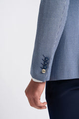 Costum bărbătesc Baresi, format din 3 piese, gri și bleumarin, cu carouri clasice de vară contrastante