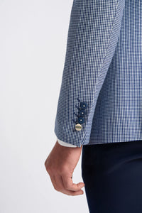 Costum bărbătesc Baresi, format din 3 piese, gri și bleumarin, cu carouri clasice de vară contrastante