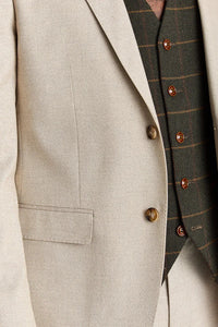 Costum Belmont bej cu vestă din tweed Harris Green