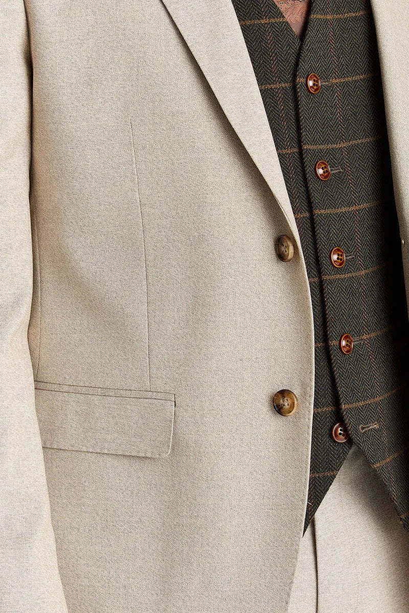 Costum Belmont bej cu vestă din tweed Harris Green