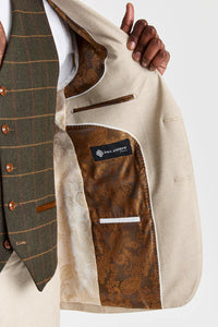 Costum Belmont bej cu vestă din tweed Harris Green