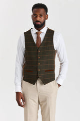 Costum Belmont bej cu vestă din tweed Harris Green