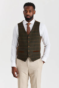 Costum Belmont bej cu vestă din tweed Harris Green