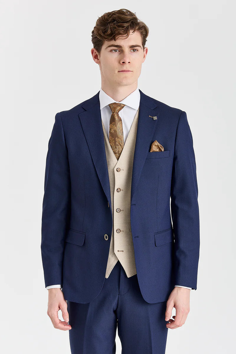 Costum Belmont bleumarin cu vestă contrastantă Belmont bej