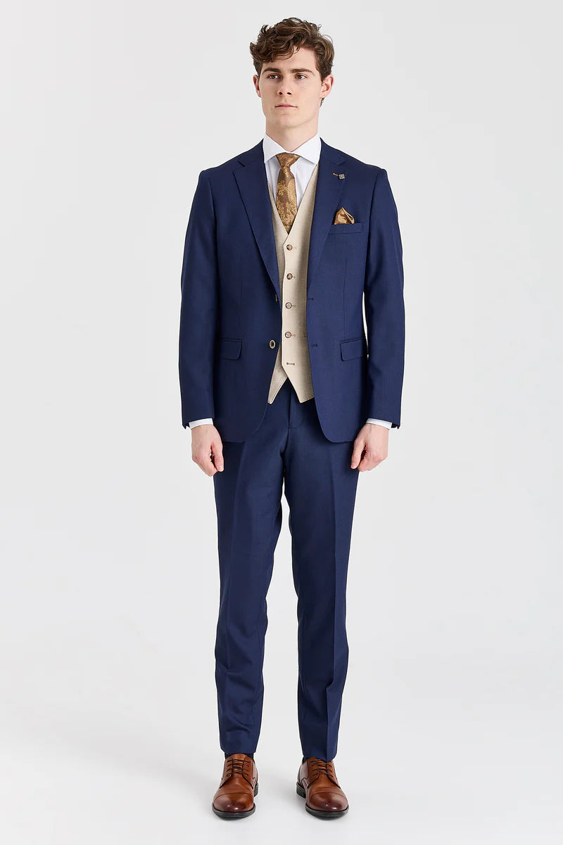 Costum Belmont bleumarin cu vestă contrastantă Belmont bej