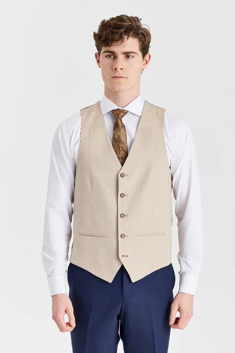 Costum Belmont bleumarin cu vestă contrastantă Belmont bej