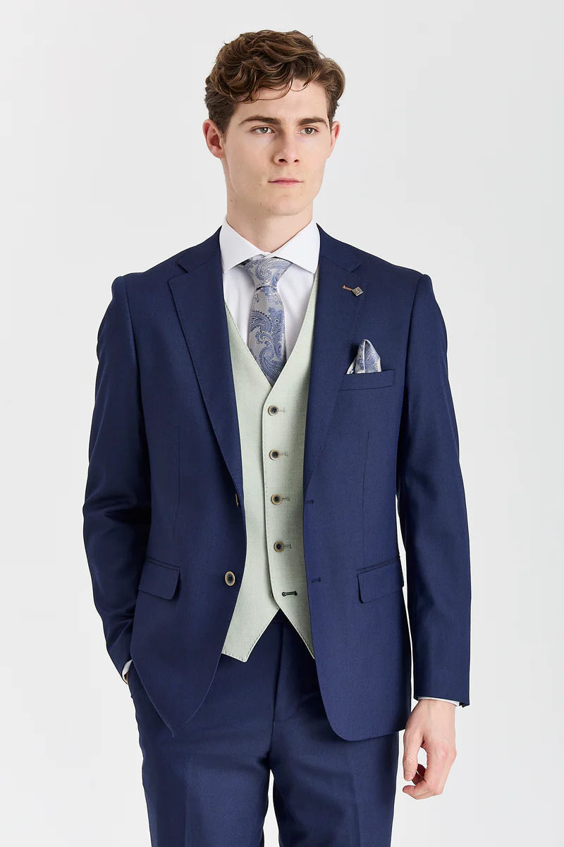 Costum Belmont bleumarin cu vestă contrastantă Belmont Sage