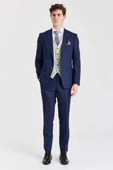 Costum Belmont bleumarin cu vestă contrastantă Belmont Sage
