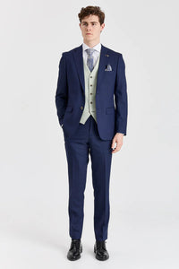 Costum Belmont bleumarin cu vestă contrastantă Belmont Sage
