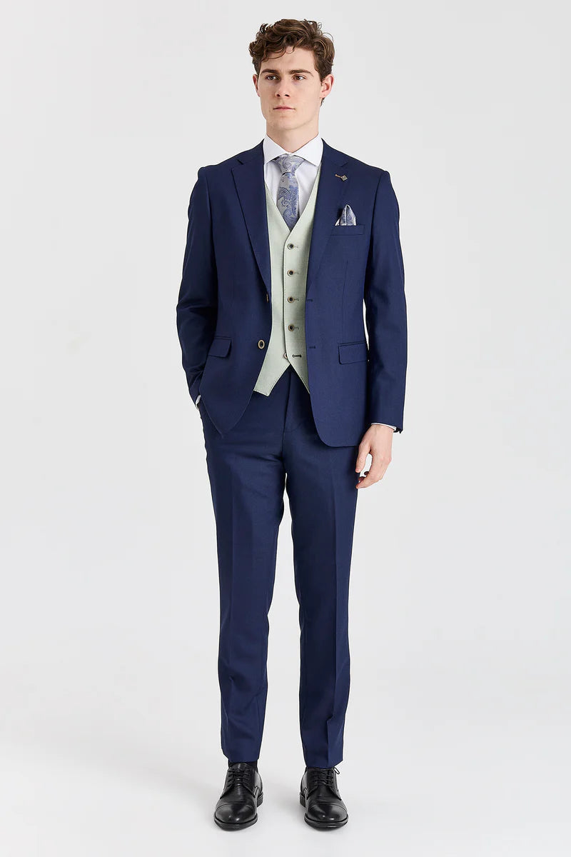 Costum Belmont bleumarin cu vestă contrastantă Belmont Sage
