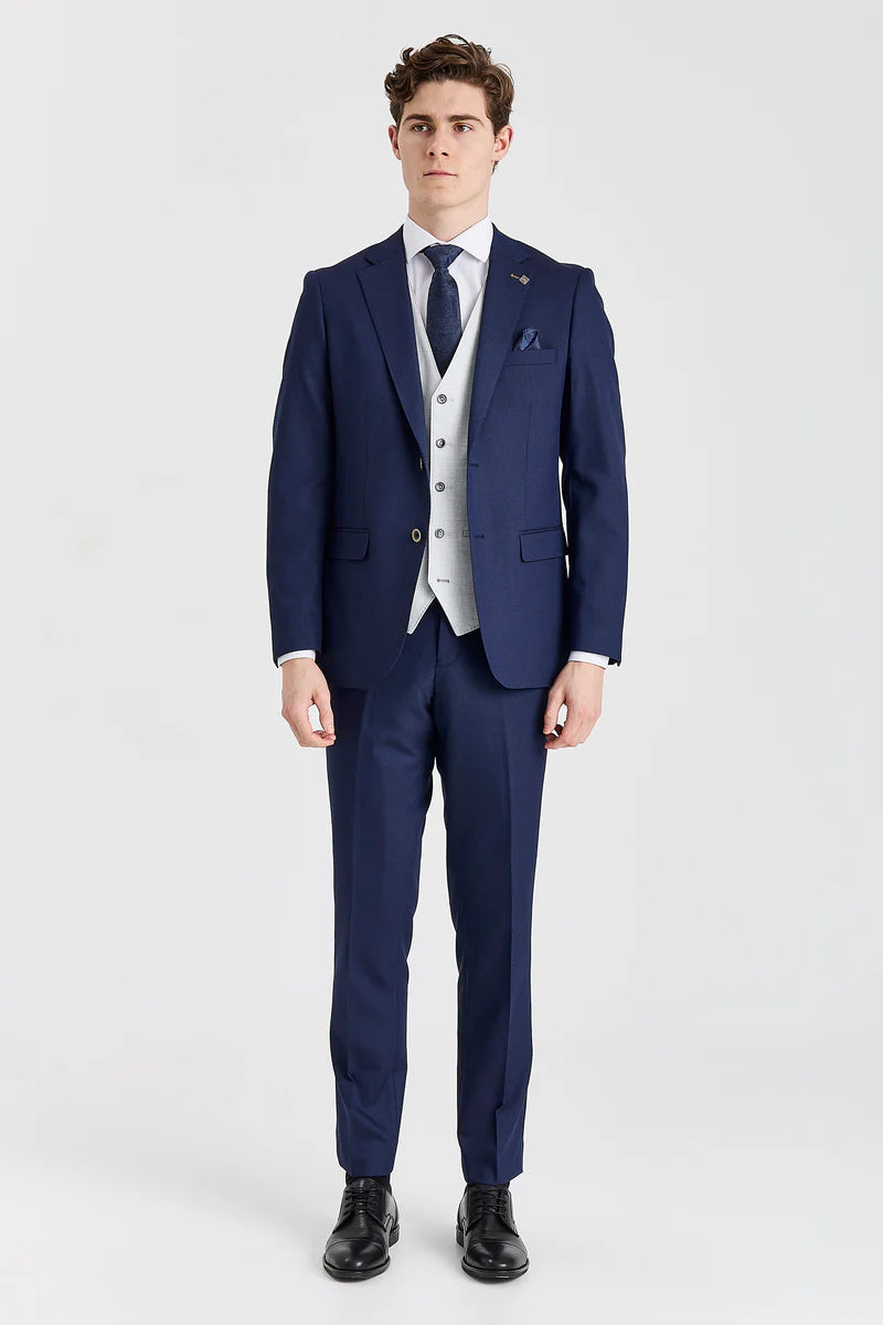 Costum Belmont bleumarin cu vestă Belmont argintie contrastantă