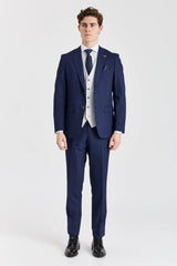 Costum Belmont bleumarin cu vestă Belmont argintie contrastantă