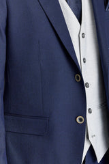 Costum Belmont bleumarin cu vestă Belmont argintie contrastantă