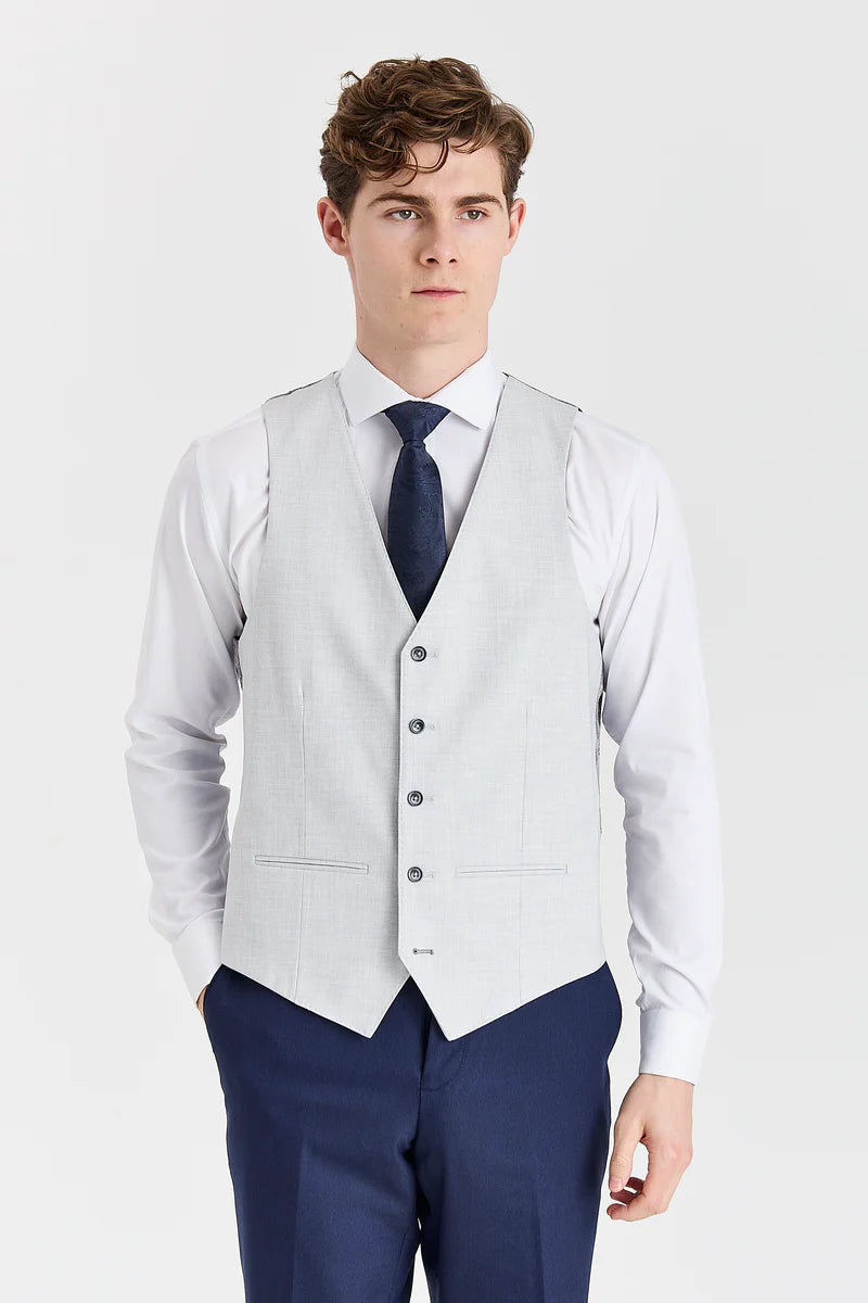Costum Belmont bleumarin cu vestă Belmont argintie contrastantă