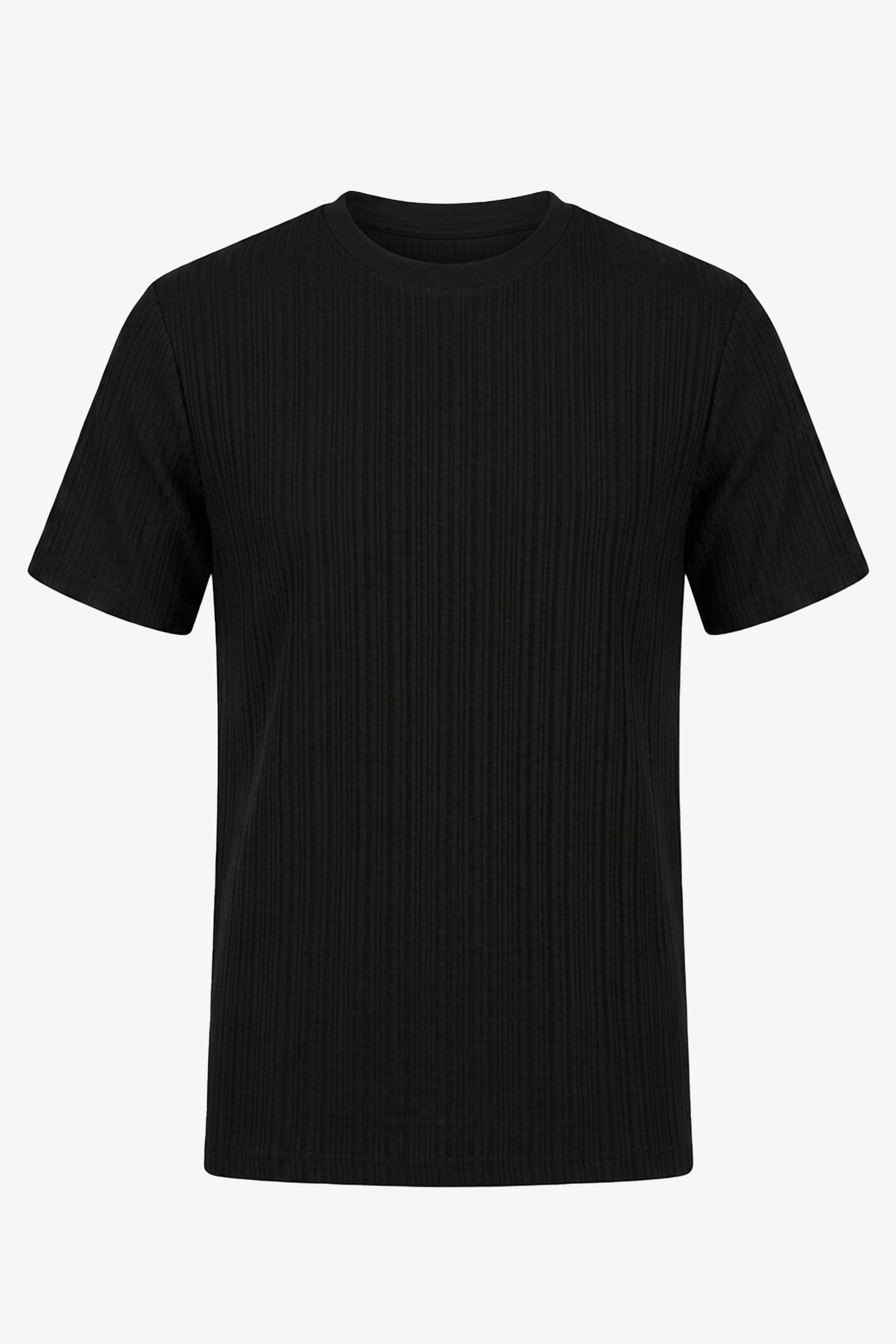 Tricou clasic negru cu nervuri pentru bărbați