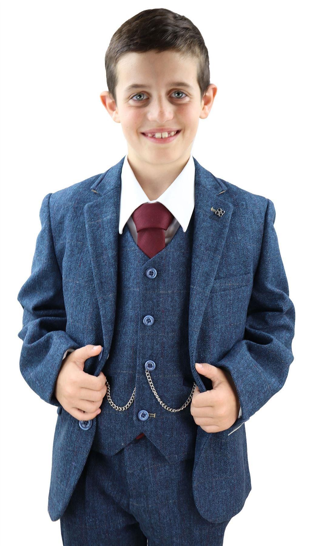 Boys Blue Tweed 3 Piece Suit Carnegi - Wedding Suit