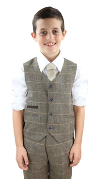 Boys Tan-Brown Tweed 3 Piece Suit - Peaky Blinders Suit  Albert