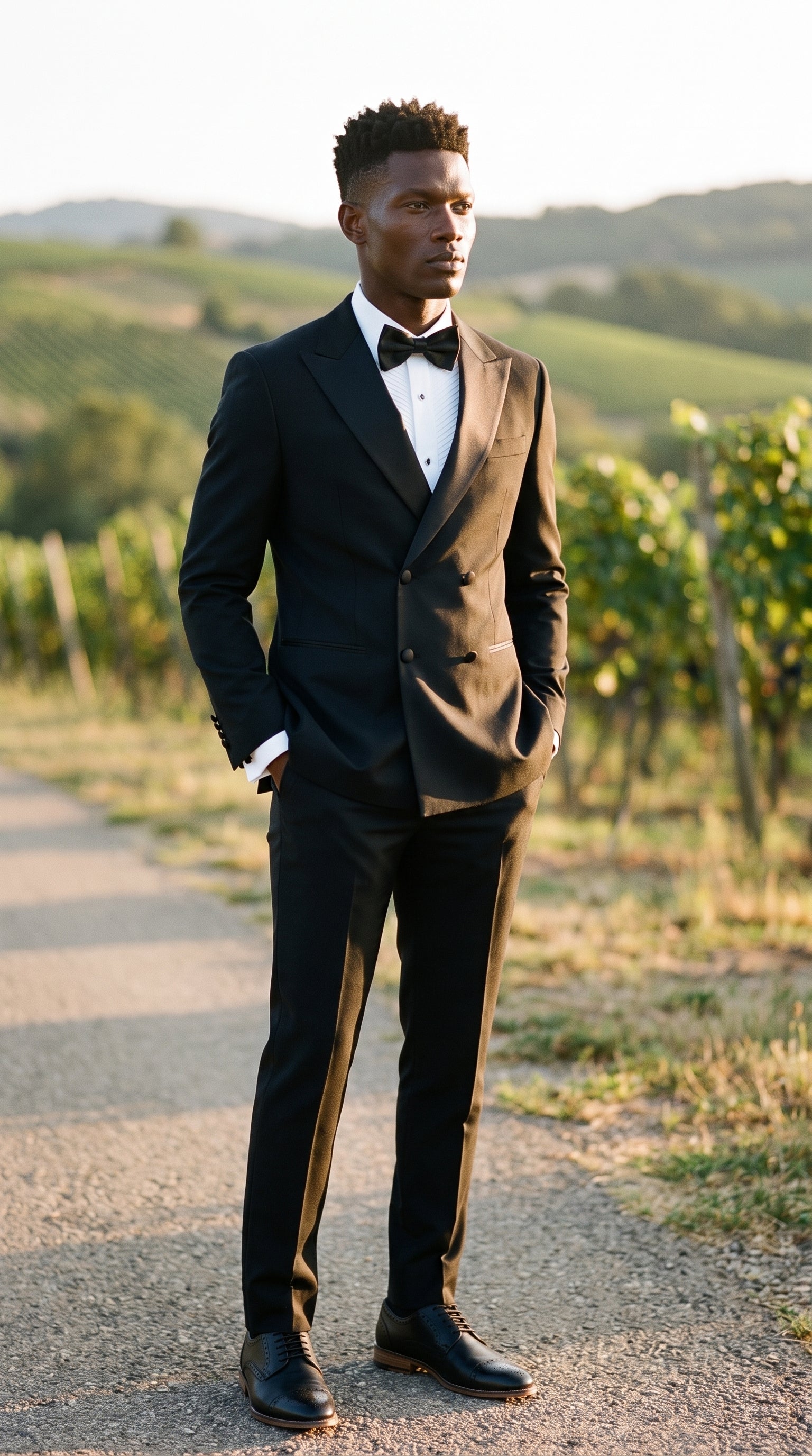 Look #801 styled with Aspen - Costum bărbătesc negru din două piese, cu două rânduri de nasturi, stil tuxedo