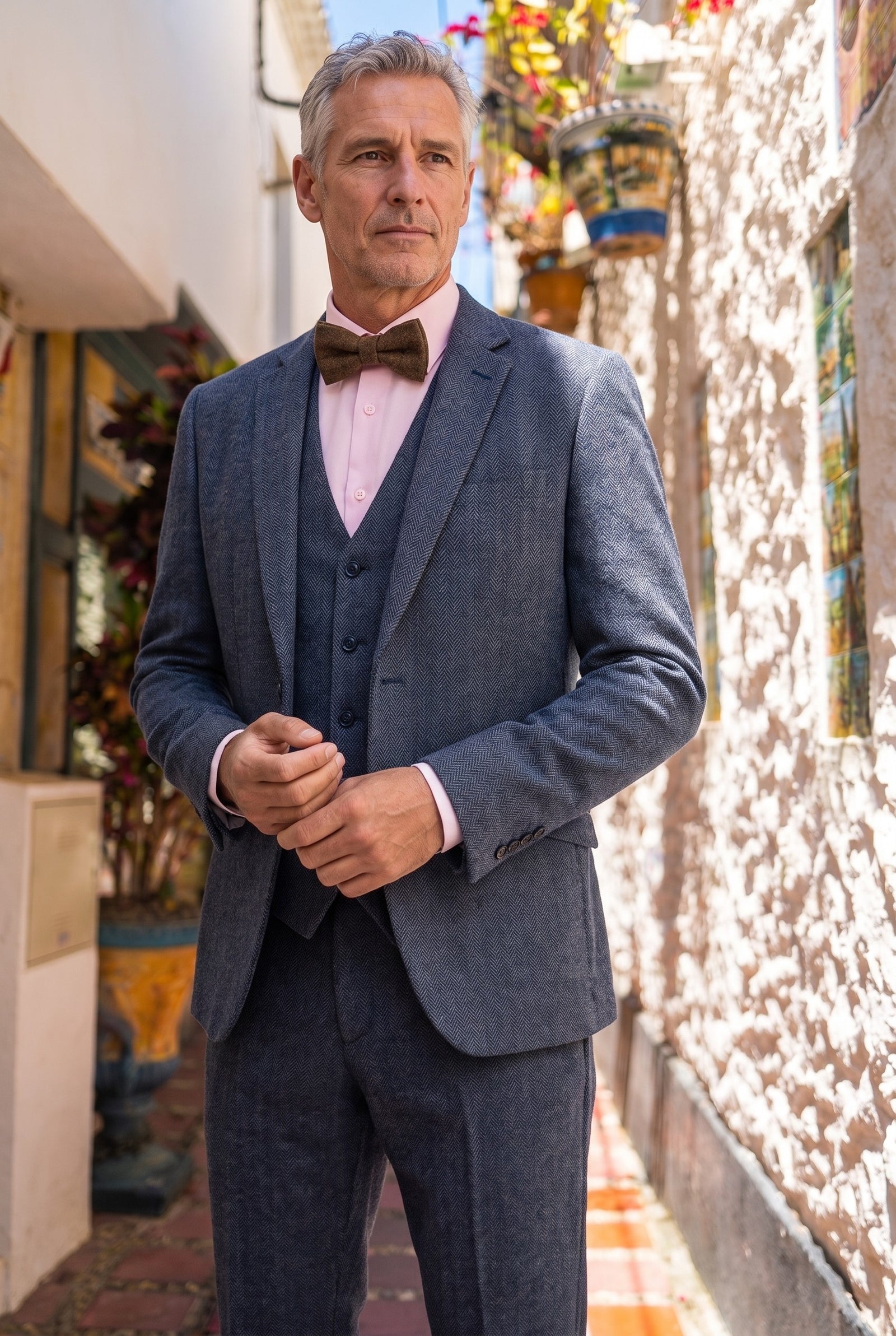 Look #956 styled with Thomas - Costum bărbătesc bleumarin din 3 piese din amestec de lână și tweed