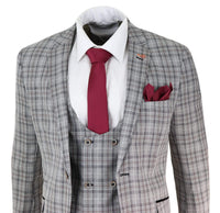 Mens Grey Tweed Check 3 Piece Suit