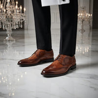 Cambridge - Pantofi Derby Brogue cu Wingtip pentru bărbați, maro deschis