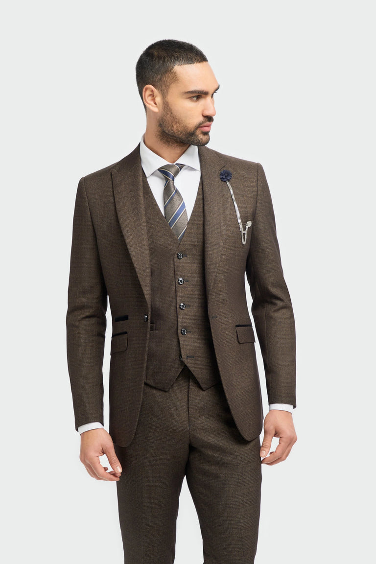 Caridi - Sacou bărbătesc din tweed maro