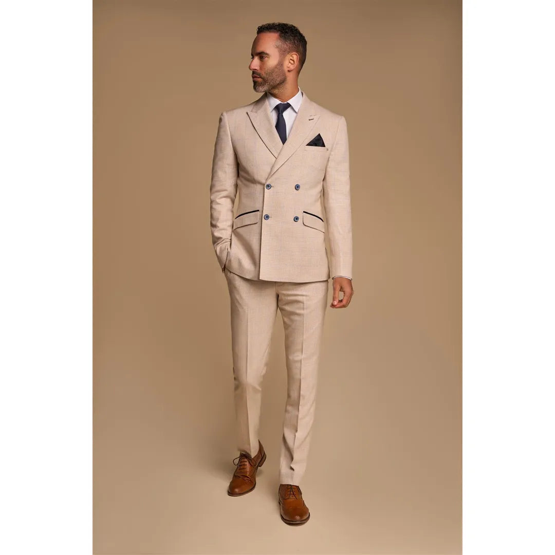 Caridi - Men's 2 Piece Beige Double Breasted Suit