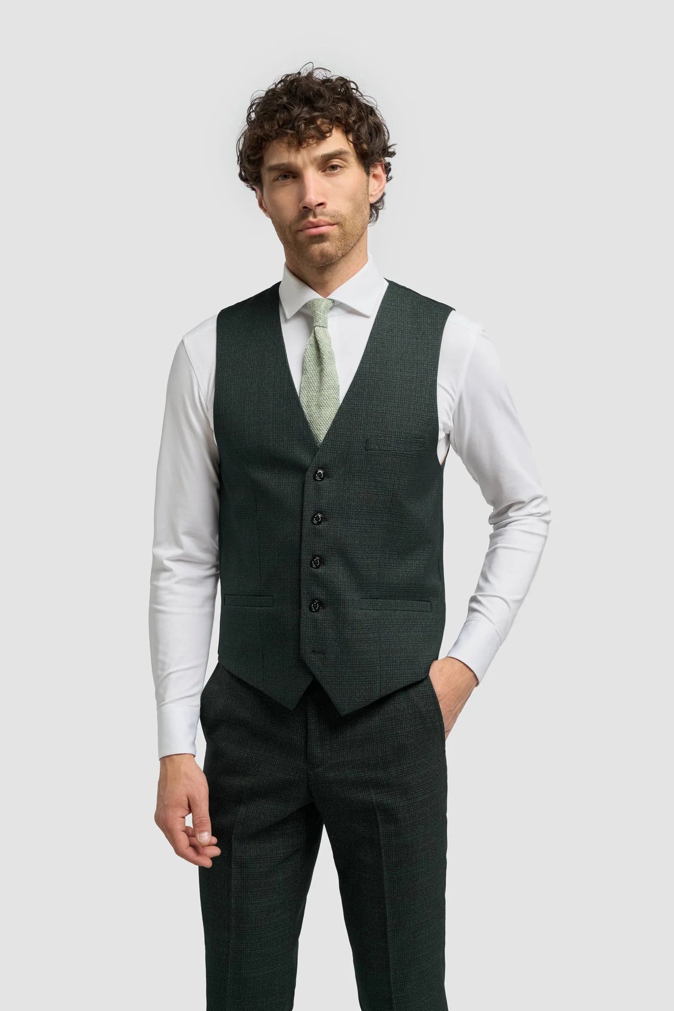 Vestă bărbătească din tweed verde măsliniu Caridi