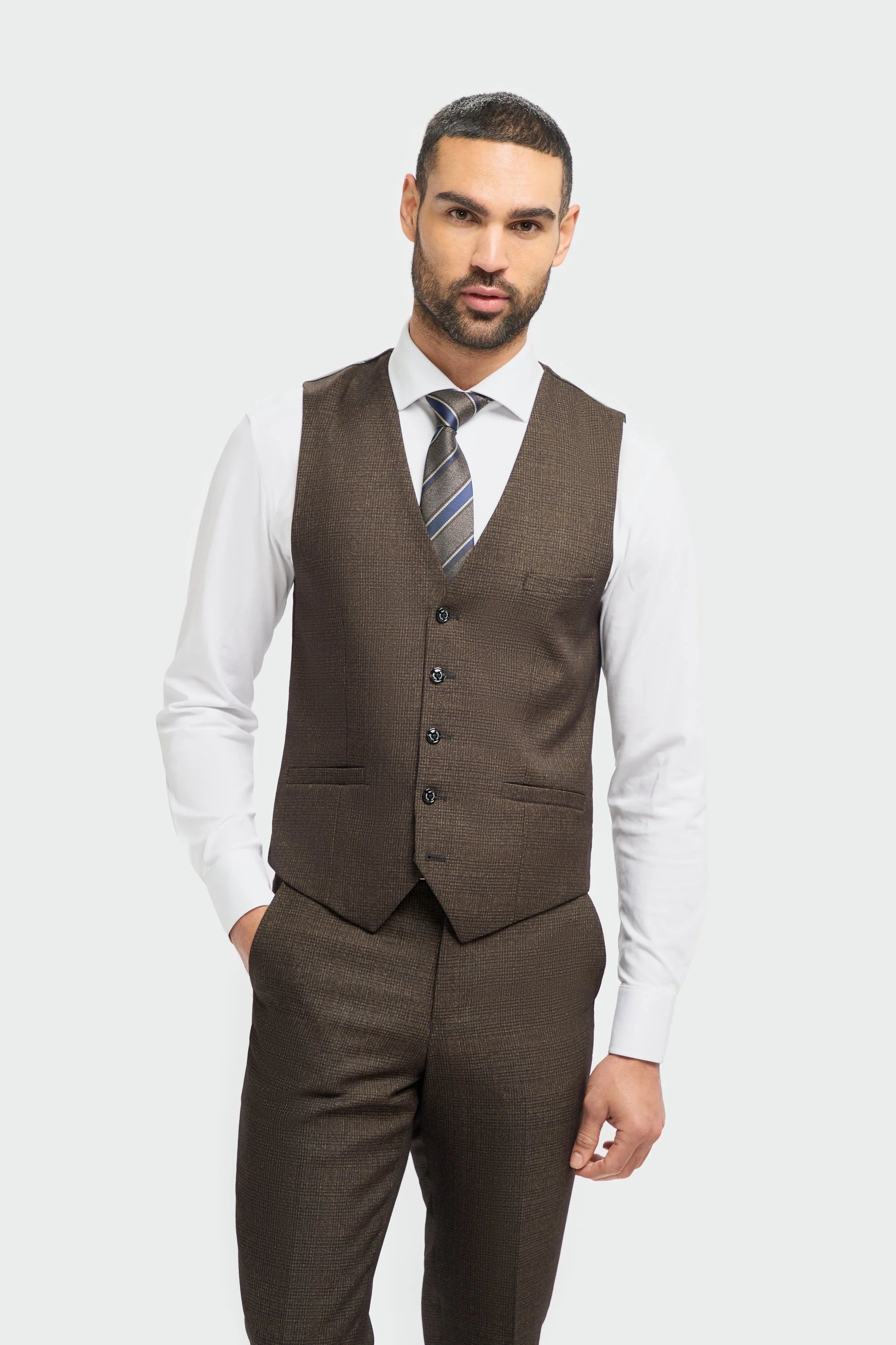 Vestă bărbătească din tweed maro Caridi